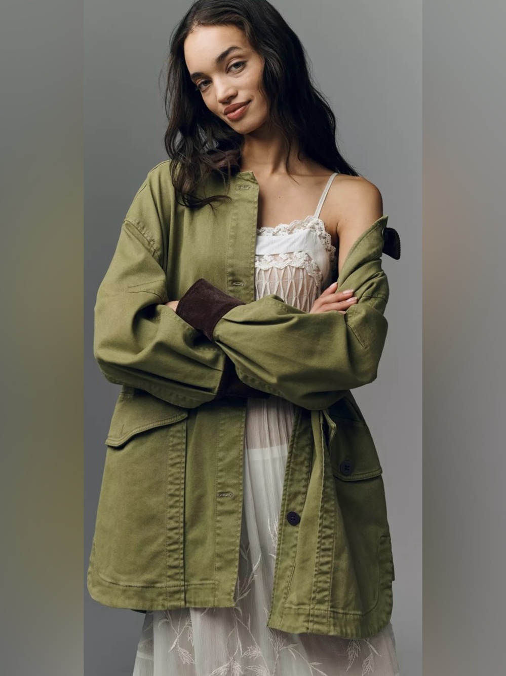 NWT Pilcro Anthropologie Heritage Barn Jacket Army Green Corduroy Collar Size XS